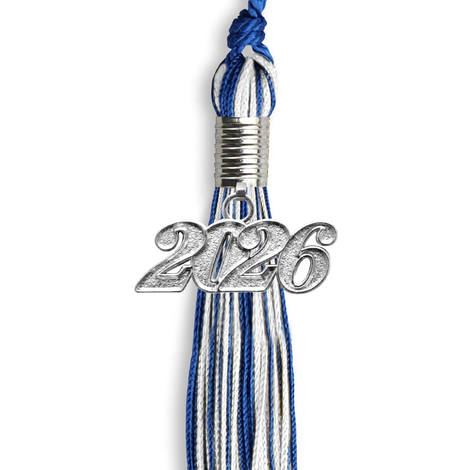 Royal Blue/White Mixed Color Graduation Tassel with Silver Bling Charm by Wholesale Grad Supply