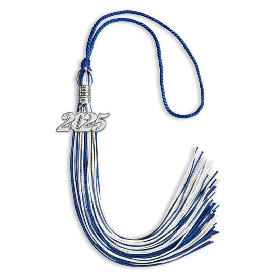 Royal Blue/White Mixed Color Graduation Tassel with Silver Bling Charm by Wholesale Grad Supply