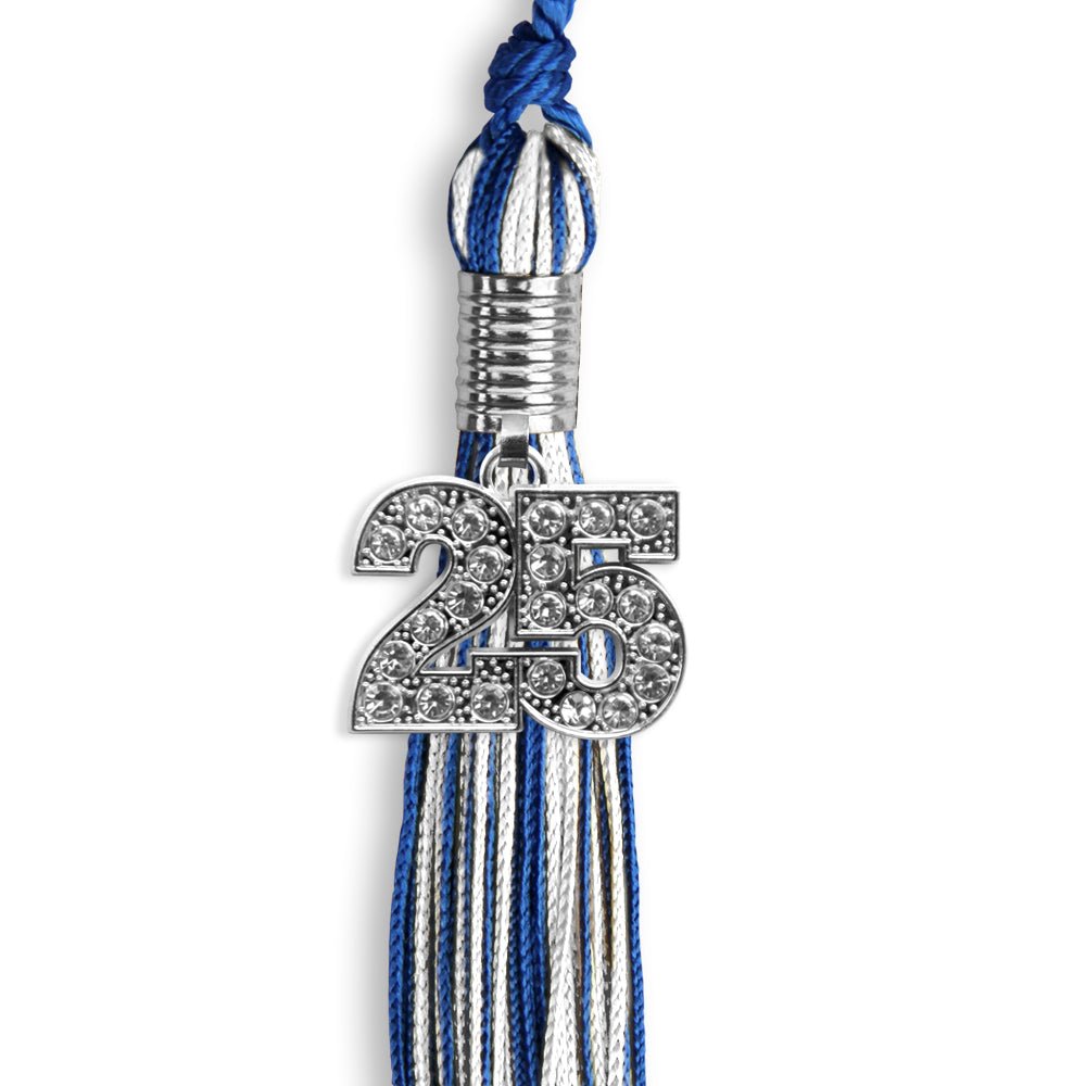 Royal Blue/White Mixed Color Graduation Tassel with Silver Bling Charm by Wholesale Grad Supply
