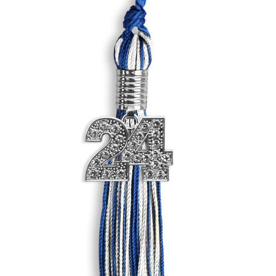 Royal Blue/White Mixed Color Graduation Tassel with Silver Bling Charm by Wholesale Grad Supply