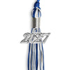 Royal Blue/White Mixed Color Graduation Tassel with Silver Bling Charm by Wholesale Grad Supply