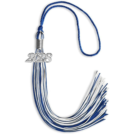 Royal Blue/White Mixed Color Graduation Tassel with Silver Bling Charm by Wholesale Grad Supply