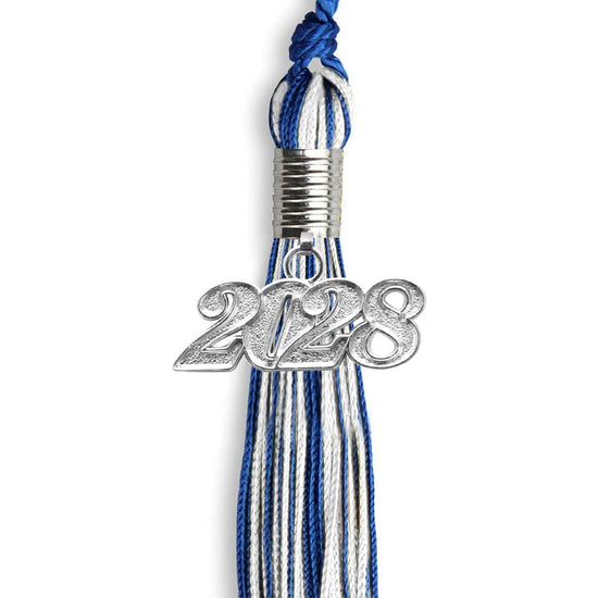Royal Blue/White Mixed Color Graduation Tassel with Silver Bling Charm by Wholesale Grad Supply