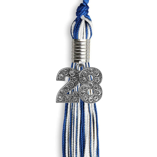 Royal Blue/White Mixed Color Graduation Tassel with Silver Bling Charm by Wholesale Grad Supply