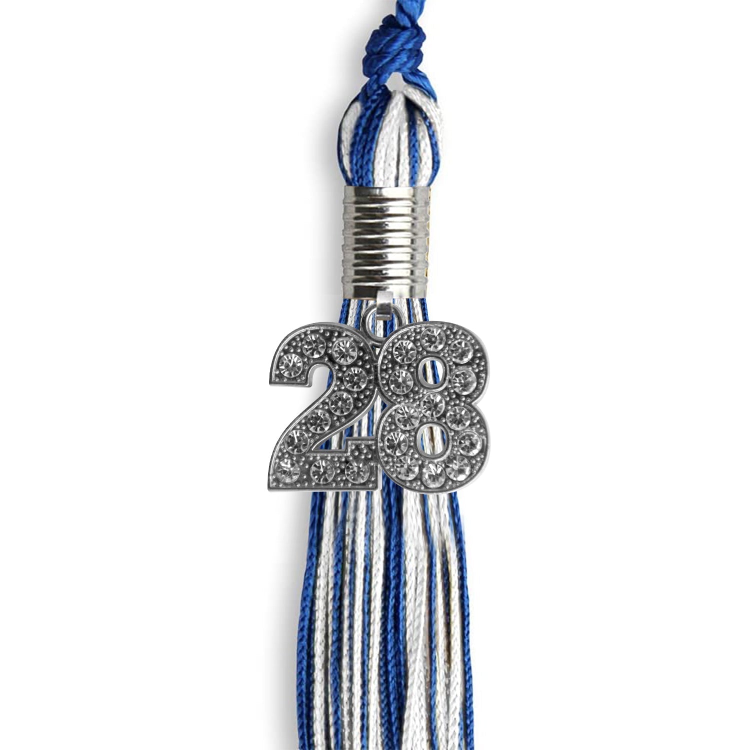 Royal Blue/White Mixed Color Graduation Tassel with Silver Bling Charm by Wholesale Grad Supply