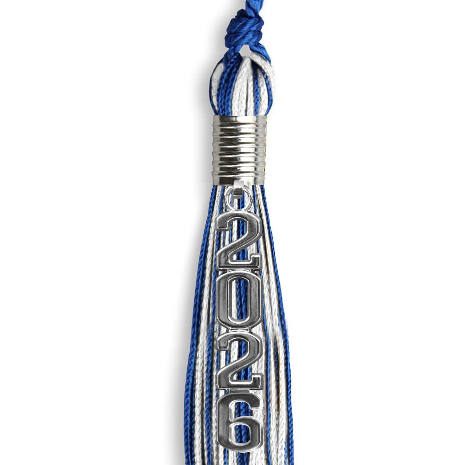 Royal Blue/White Mixed Color Graduation Tassel with Stacked Silver Date Drop by Wholesale Grad Supply