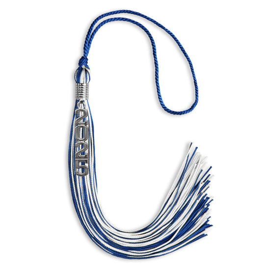 Royal Blue/White Mixed Color Graduation Tassel with Stacked Silver Date Drop by Wholesale Grad Supply