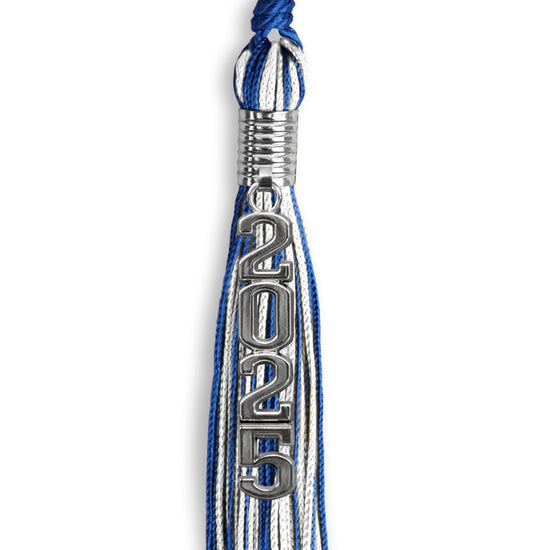 Royal Blue/White Mixed Color Graduation Tassel with Stacked Silver Date Drop by Wholesale Grad Supply