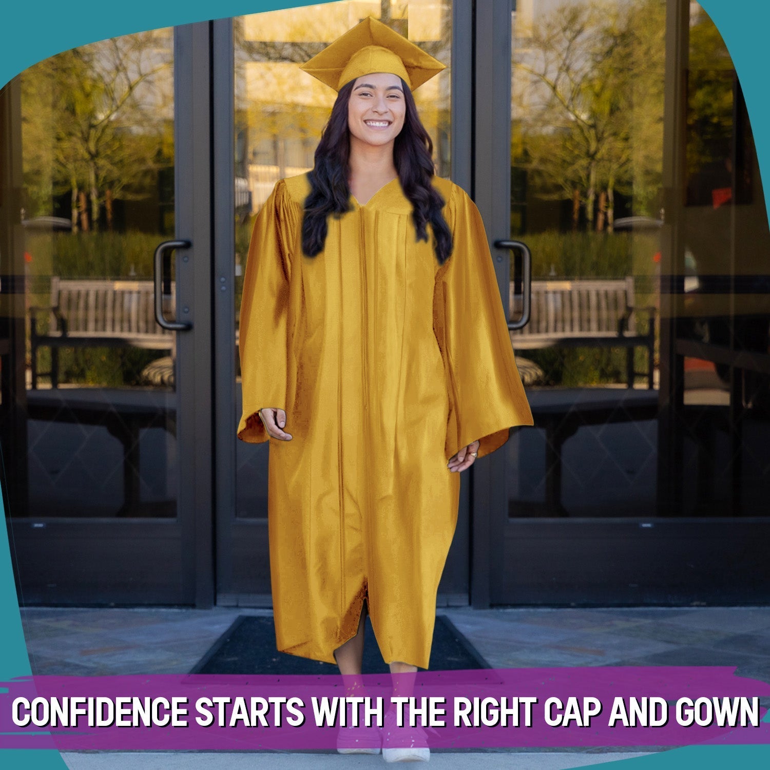 Shiny Antique Gold Graduation Gown & Cap by Wholesale Grad Supply