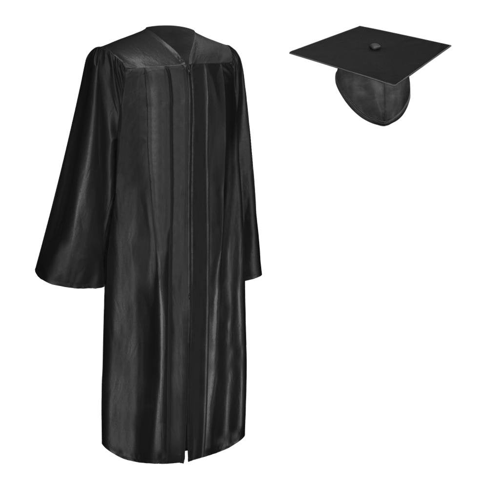 Shiny Black Graduation Gown & Cap by Wholesale Grad Supply