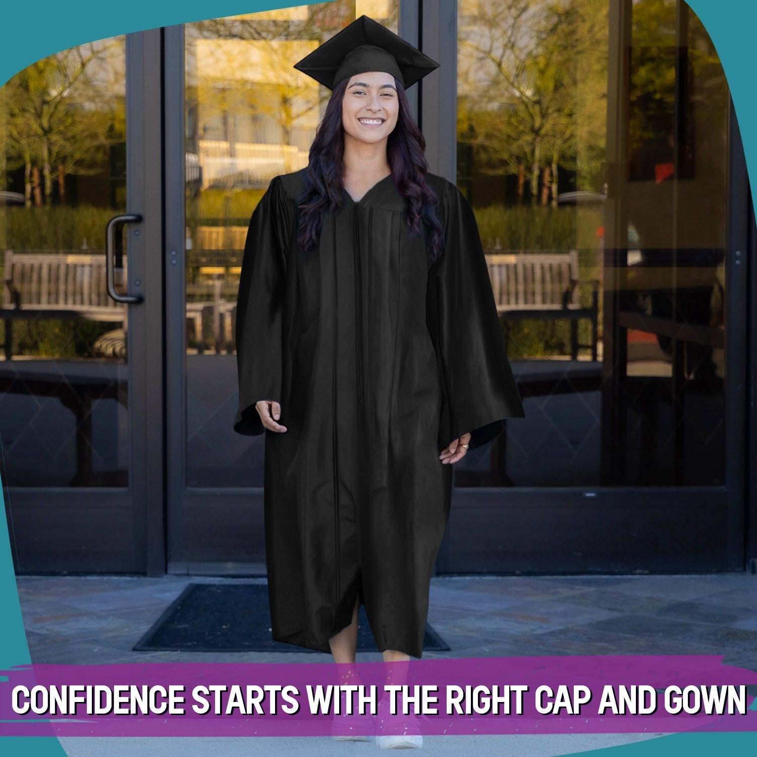 Shiny Black Graduation Gown & Cap by Wholesale Grad Supply