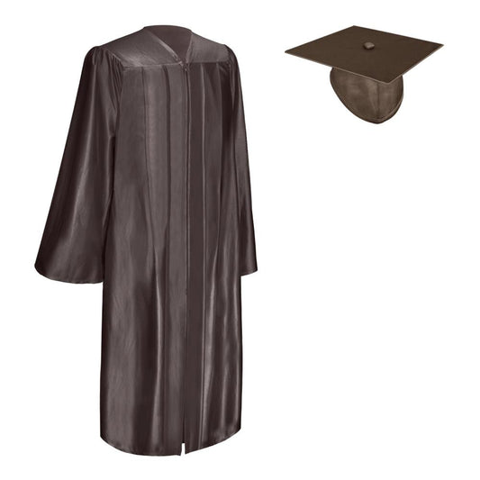 Shiny Brown Graduation Gown & Cap by Wholesale Grad Supply