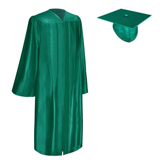 Shiny Emerald Green Graduation Gown & Cap by Wholesale Grad Supply