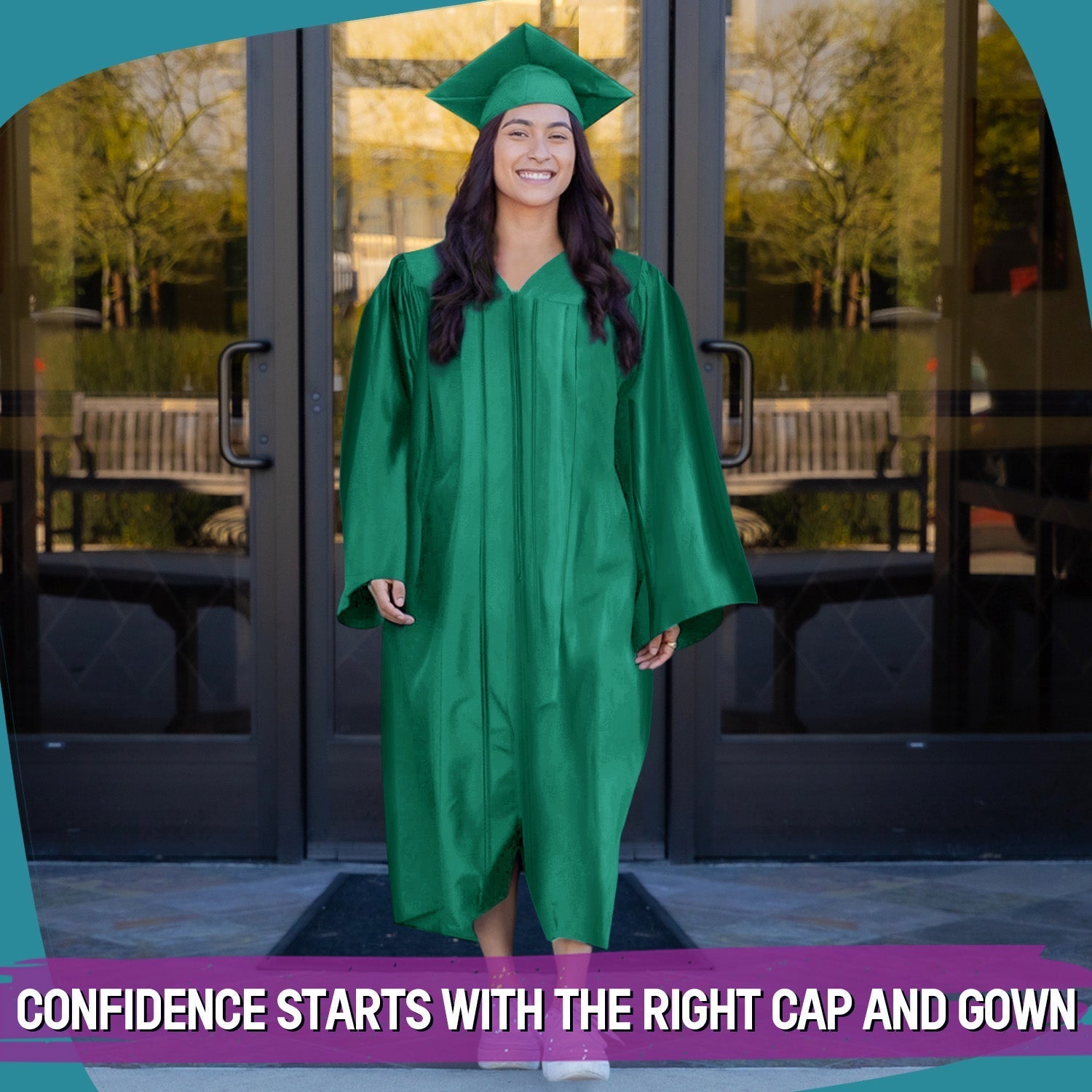 Shiny Emerald Green Graduation Gown & Cap by Wholesale Grad Supply