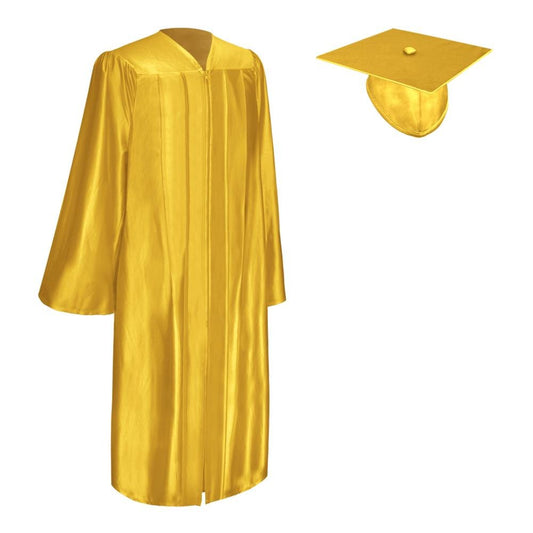 Shiny Gold Graduation Gown & Cap by Wholesale Grad Supply
