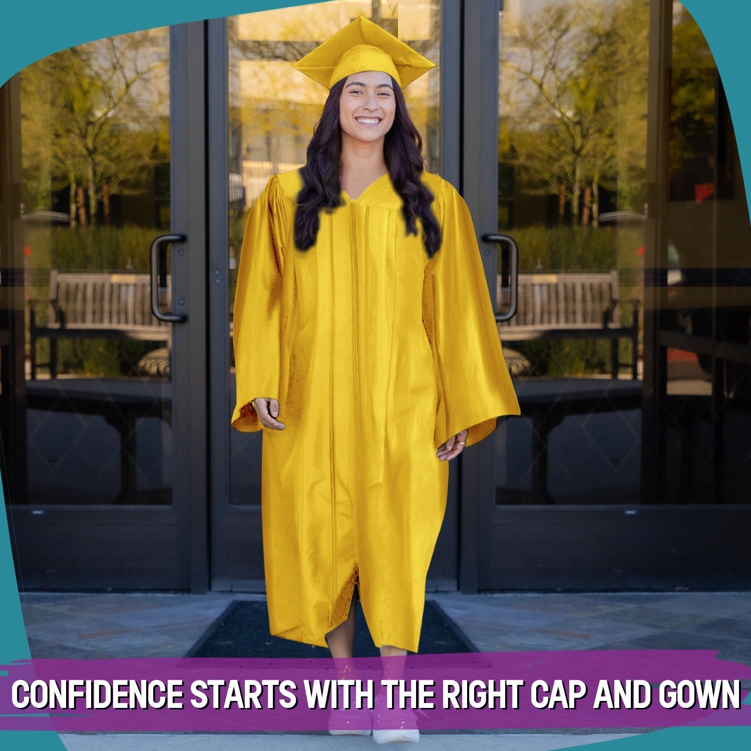 Shiny Gold Graduation Gown & Cap by Wholesale Grad Supply