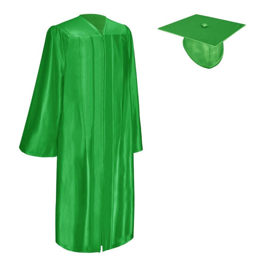 Shiny Green Graduation Gown & Cap by Wholesale Grad Supply