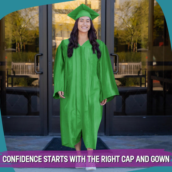 Shiny Green Graduation Gown & Cap by Wholesale Grad Supply