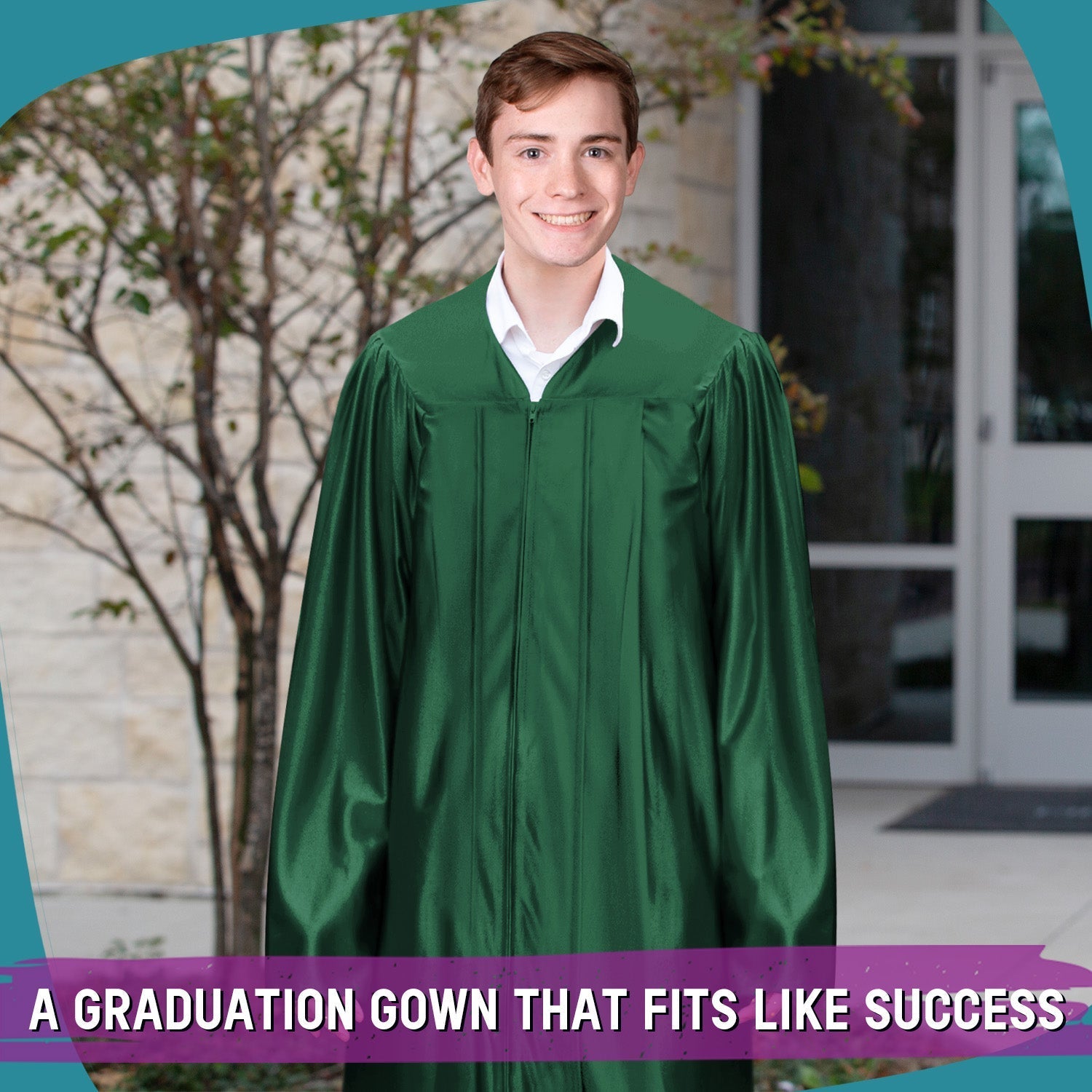 Shiny Hunter Green Graduation Gown by Wholesale Grad Supply
