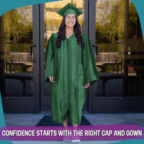 Shiny Hunter Green Graduation Gown & Cap by Wholesale Grad Supply