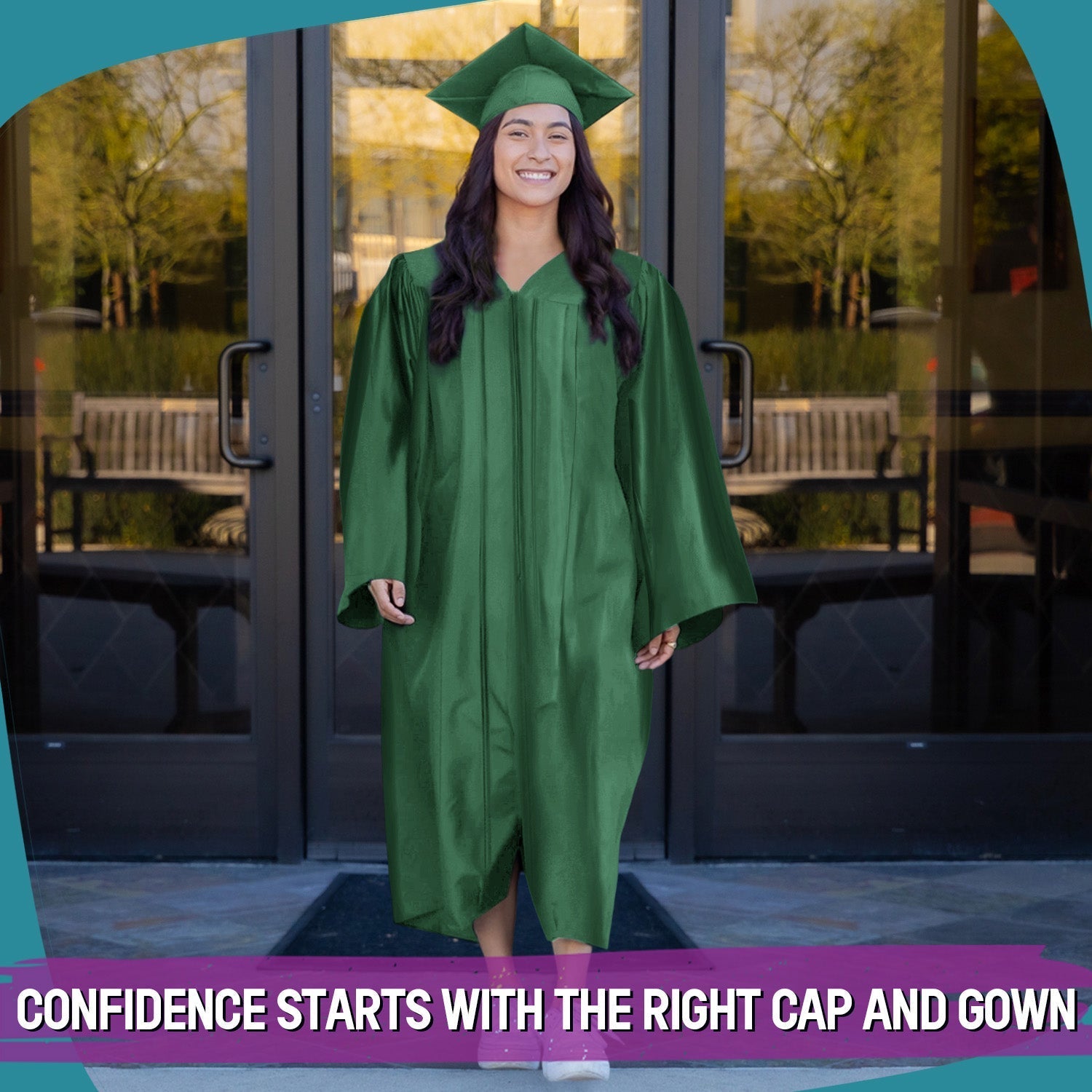 Shiny Hunter Green Graduation Gown & Cap by Wholesale Grad Supply