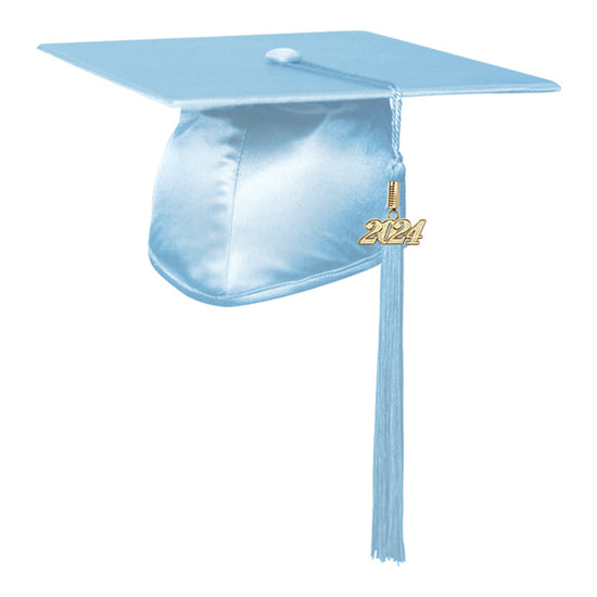 Shiny Light Blue Graduation Cap & Tassel by Wholesale Grad Supply