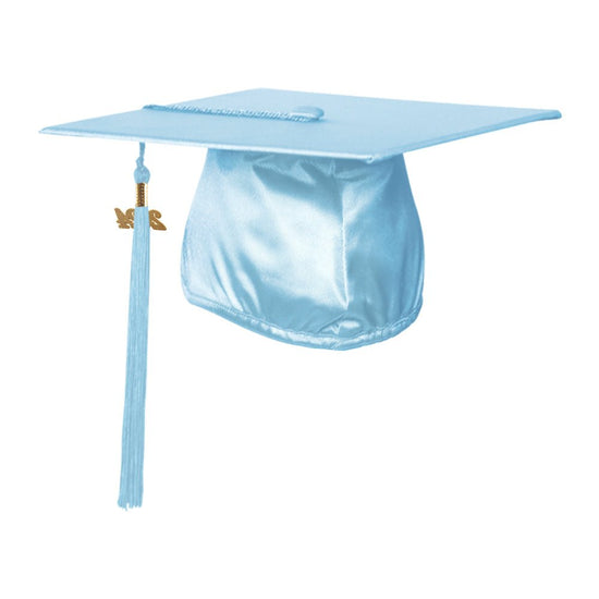 Shiny Light Blue Graduation Cap & Tassel by Wholesale Grad Supply