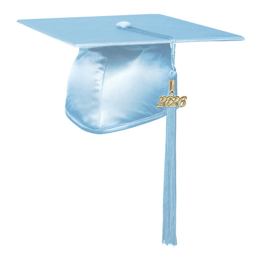 Shiny Light Blue Graduation Cap & Tassel by Wholesale Grad Supply