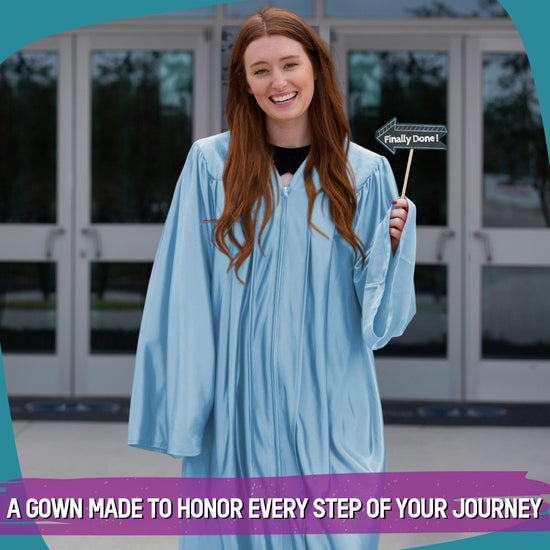 Shiny Light Blue Graduation Gown by Wholesale Grad Supply