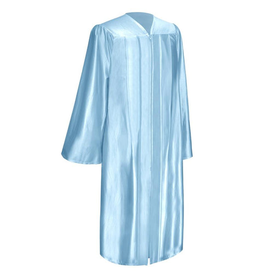 Shiny Light Blue Graduation Gown & Cap by Wholesale Grad Supply