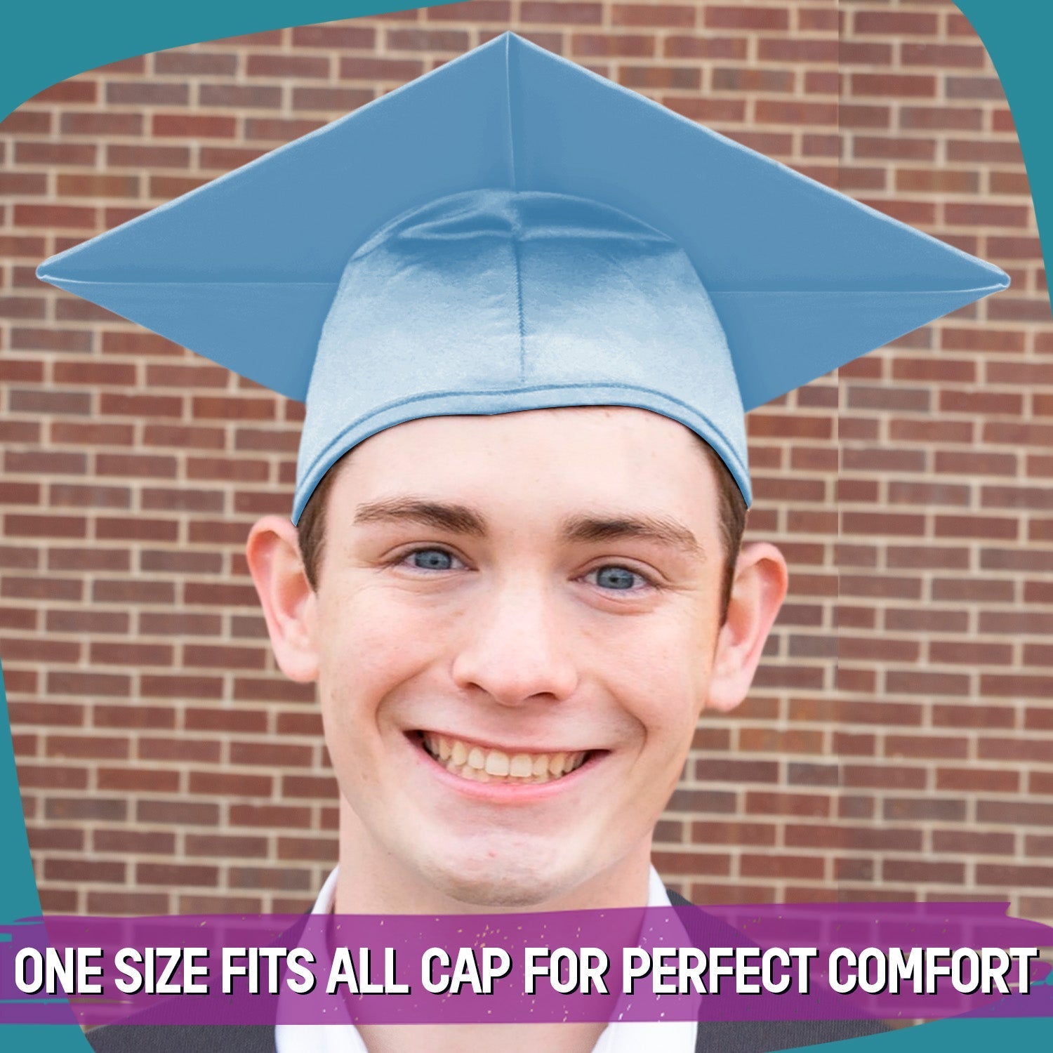 Shiny Light Blue Graduation Gown & Cap by Wholesale Grad Supply