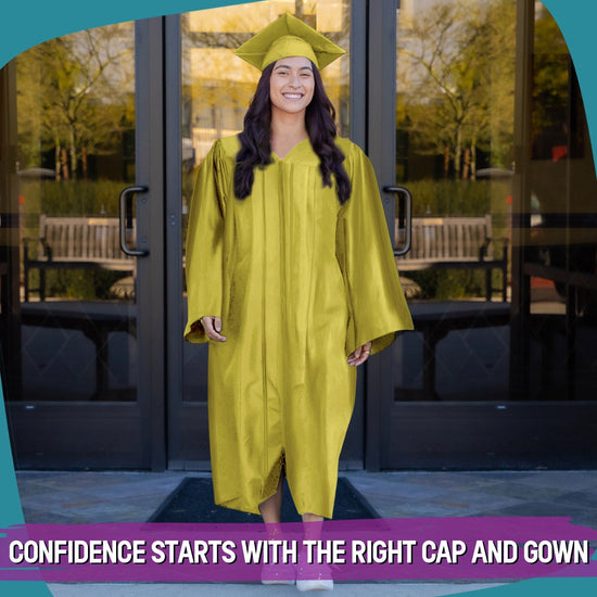 Shiny Majestic Gold Graduation Gown & Cap by Wholesale Grad Supply