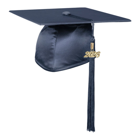 Shiny Navy Blue Graduation Cap & Tassel by Wholesale Grad Supply
