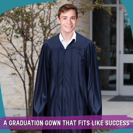 Shiny Navy Blue Graduation Gown by Wholesale Grad Supply