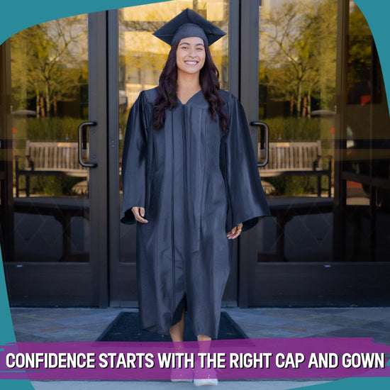 Shiny Navy Blue Graduation Gown & Cap by Wholesale Grad Supply