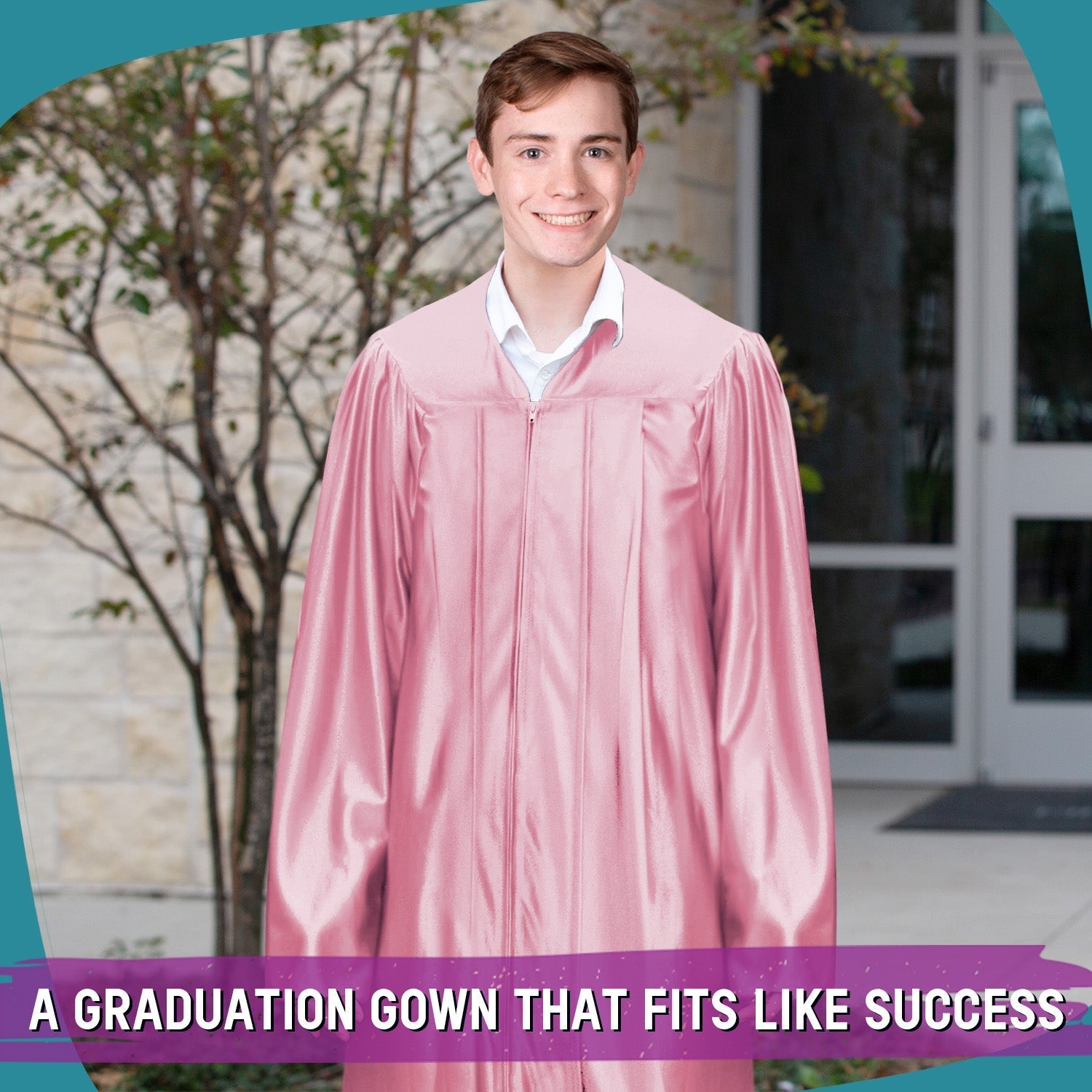 Shiny Pink Graduation Gown by Wholesale Grad Supply