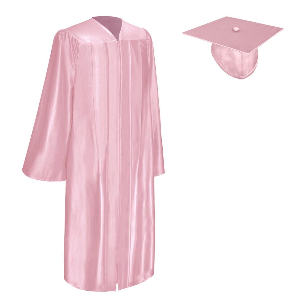Shiny Pink Graduation Gown & Cap by Wholesale Grad Supply