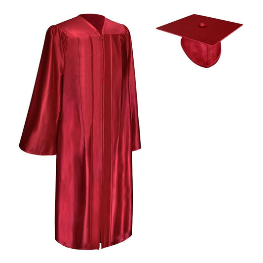 Shiny Red Graduation Gown & Cap by Wholesale Grad Supply