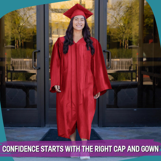 Shiny Red Graduation Gown & Cap by Wholesale Grad Supply