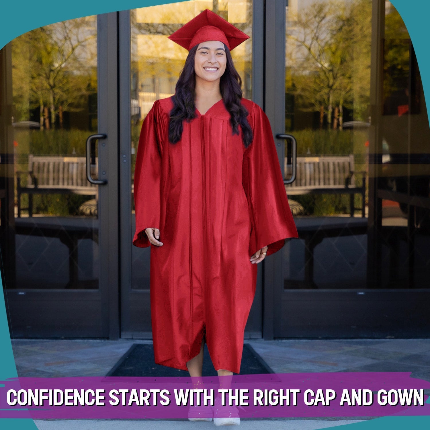 Shiny Red Graduation Gown & Cap by Wholesale Grad Supply