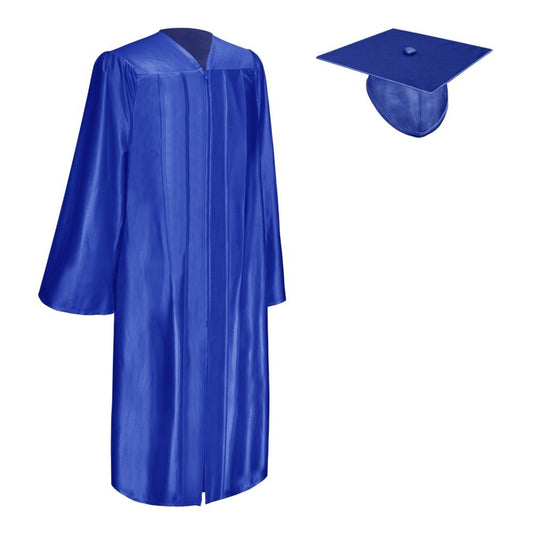 Shiny Royal Blue Graduation Gown & Cap by Wholesale Grad Supply