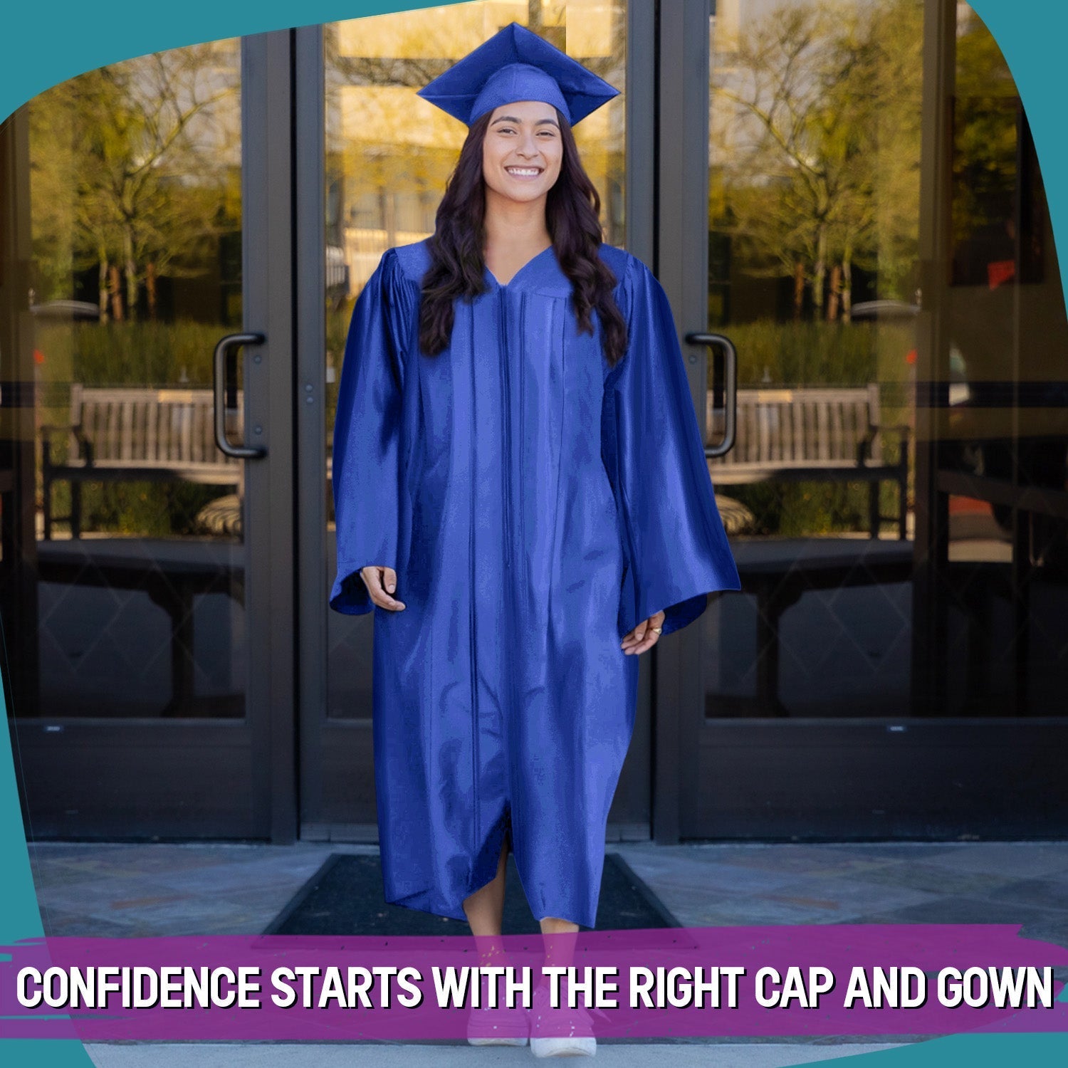 Shiny Royal Blue Graduation Gown & Cap by Wholesale Grad Supply