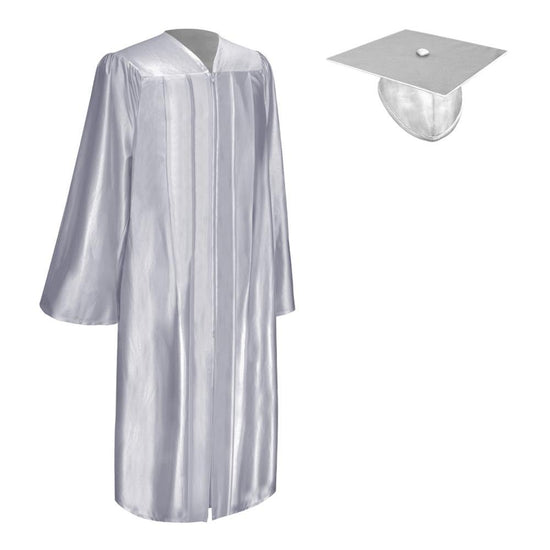Shiny Silver Graduation Gown & Cap by Wholesale Grad Supply