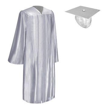 Shiny Silver Graduation Gown & Cap by Wholesale Grad Supply