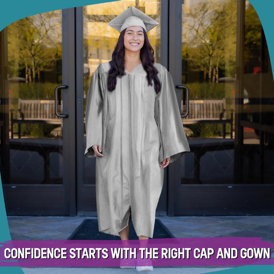 Shiny Silver Graduation Gown & Cap by Wholesale Grad Supply