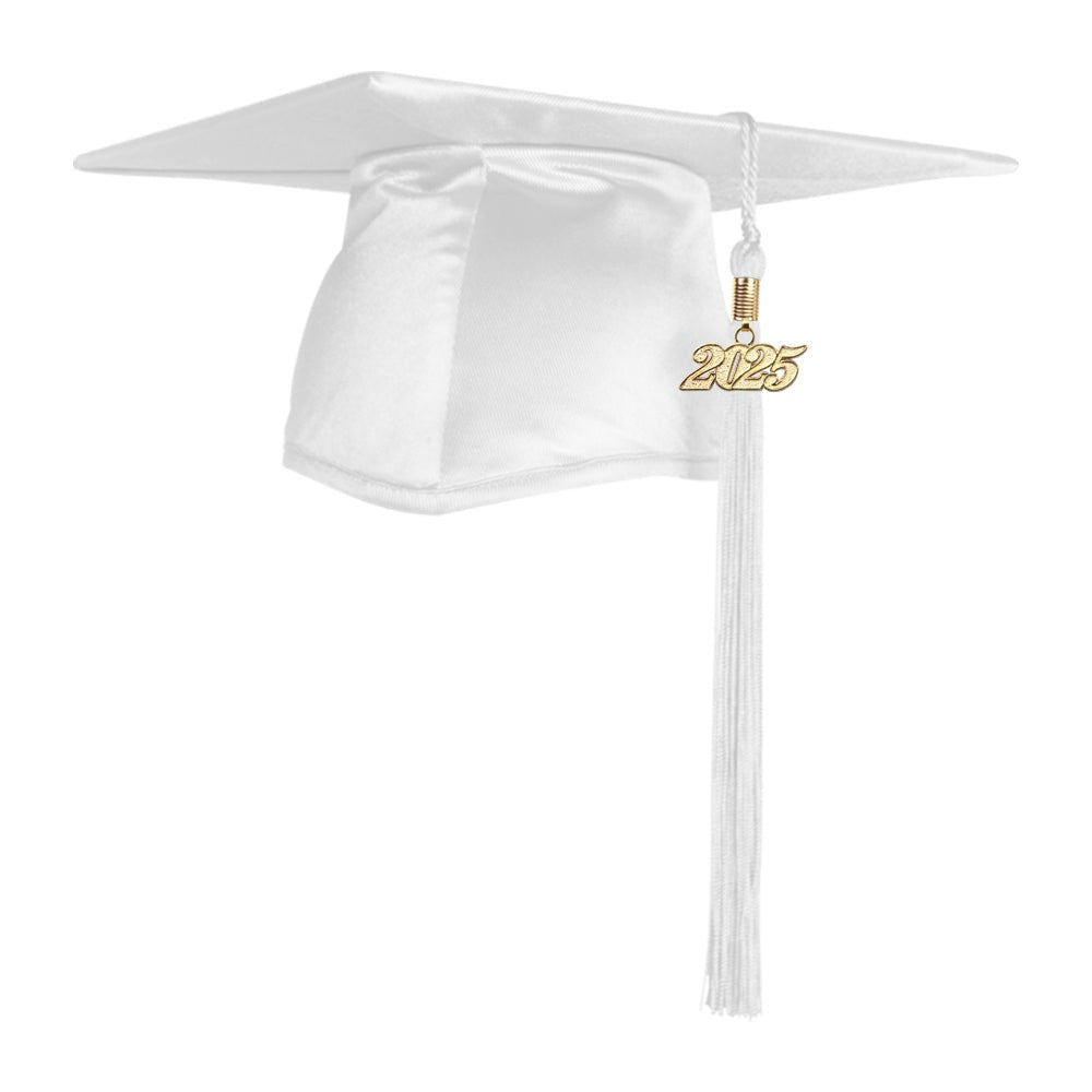 Shiny White Graduation Cap & Tassel by Wholesale Grad Supply