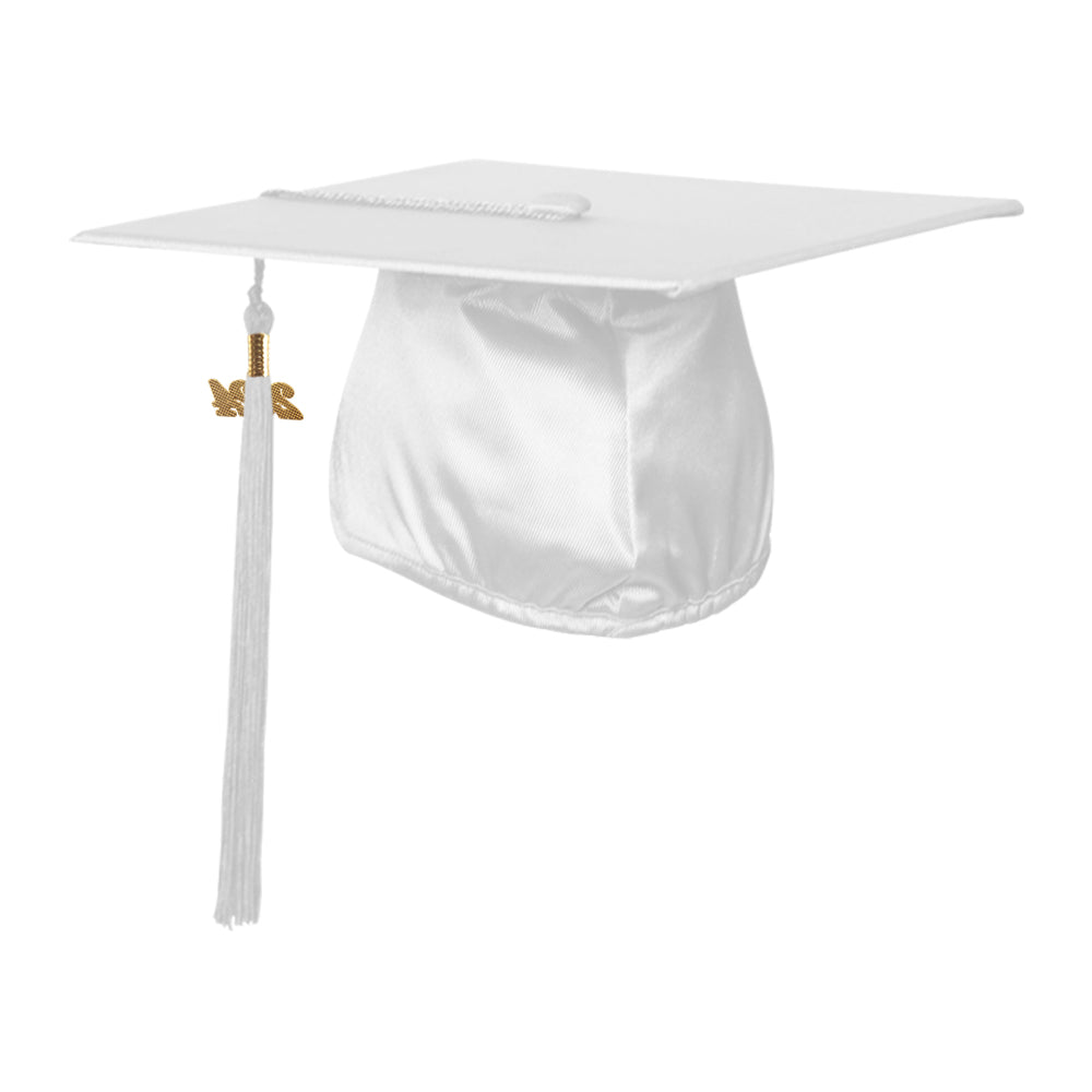 Shiny White Graduation Cap & Tassel by Wholesale Grad Supply