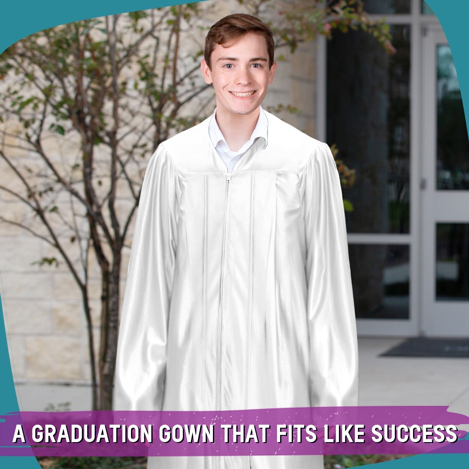 Shiny White Graduation Gown by Wholesale Grad Supply