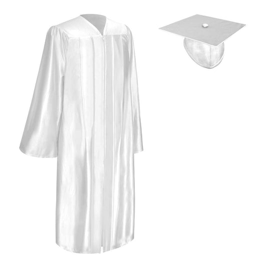 Shiny White Graduation Gown & Cap by Wholesale Grad Supply