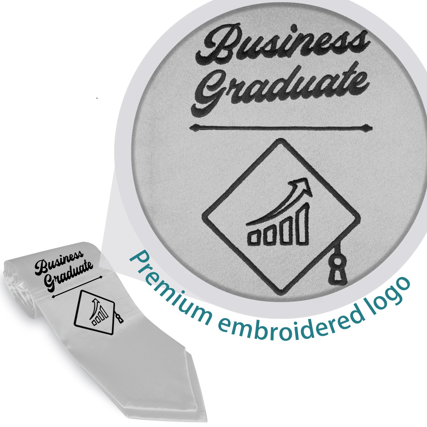 Silver Business Graduate Stole/Sash with Classic Tips by Wholesale Grad Supply